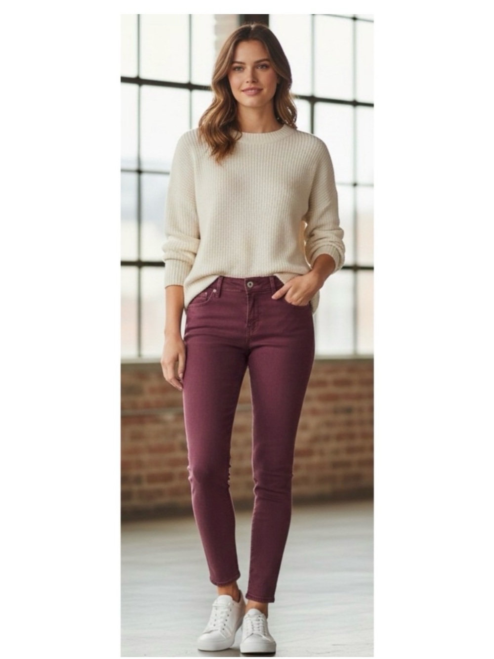 Express - Maroon Mid Rise Stretch Jeggings - 2R